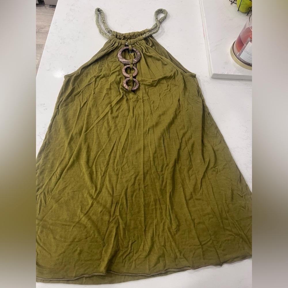 FP Olive Green Halter Top with Chain Detail